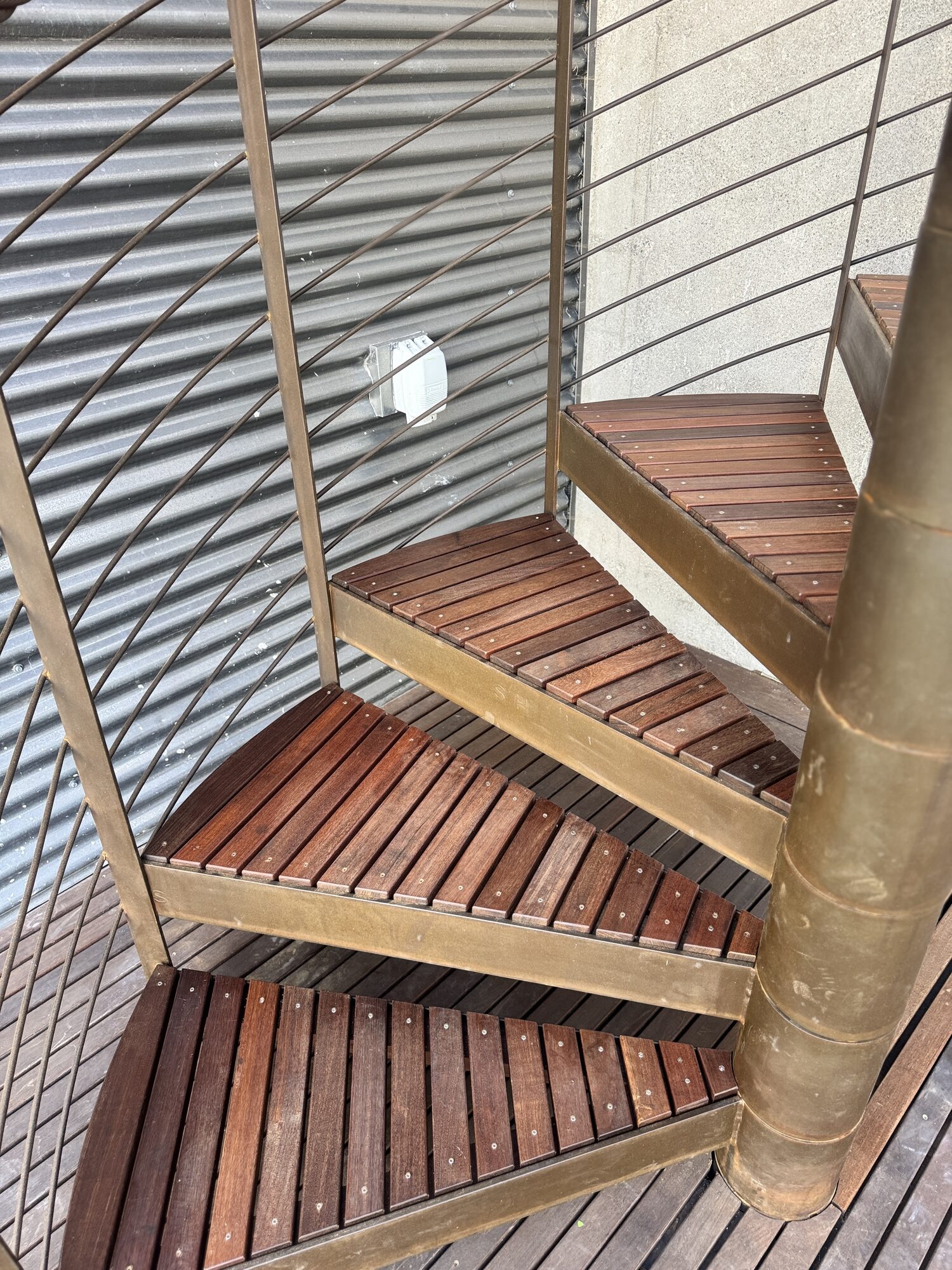 Ipe-clad spiral staircase